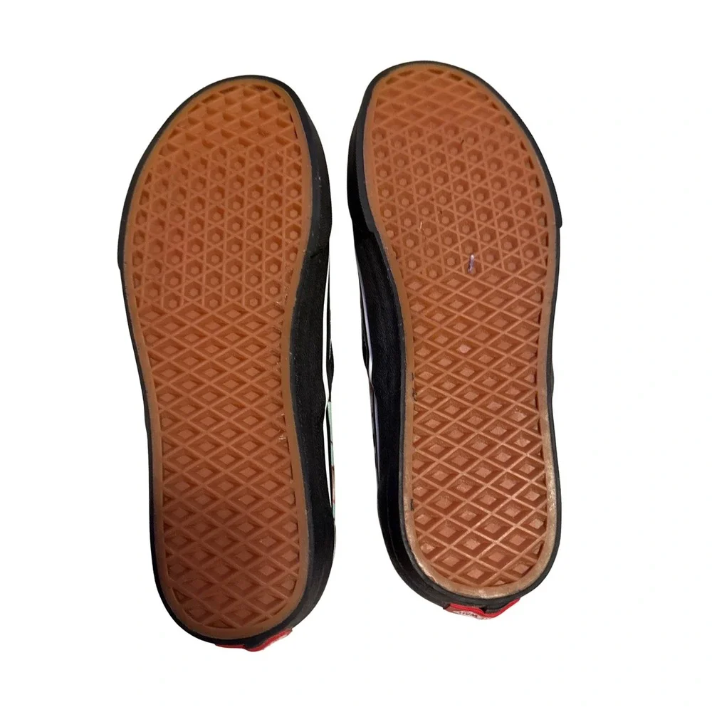 Vans Customs M7.5 W9 Slip On Shoes Cat Face Print Black Canvas Low Top Sneakers - Picture 2 of 3